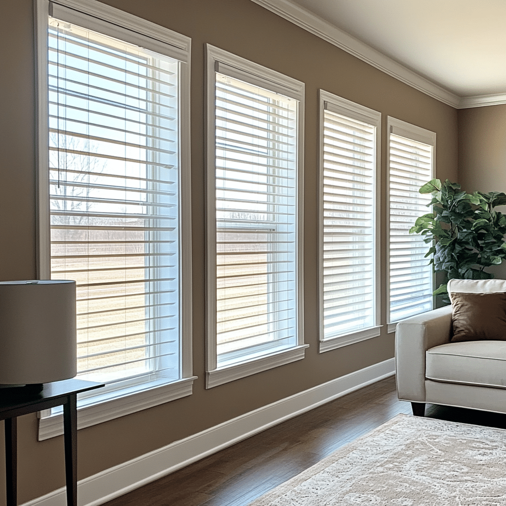 Faux wood blinds installed in a Great Falls room